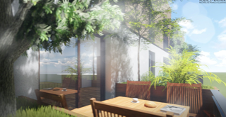 Viewed from a balcony, these are generous enough to accommodate a table for 4 and planters.