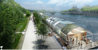 Perspective du projet, la péniche est amarrée le long des quais du Rhône à proximité de Bellecour. 