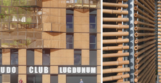 Photo de la façade et du détail du revêtement de façade. 