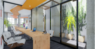 Vue des bureaux, spacieux et lumineux grâces aux parois vitrées.