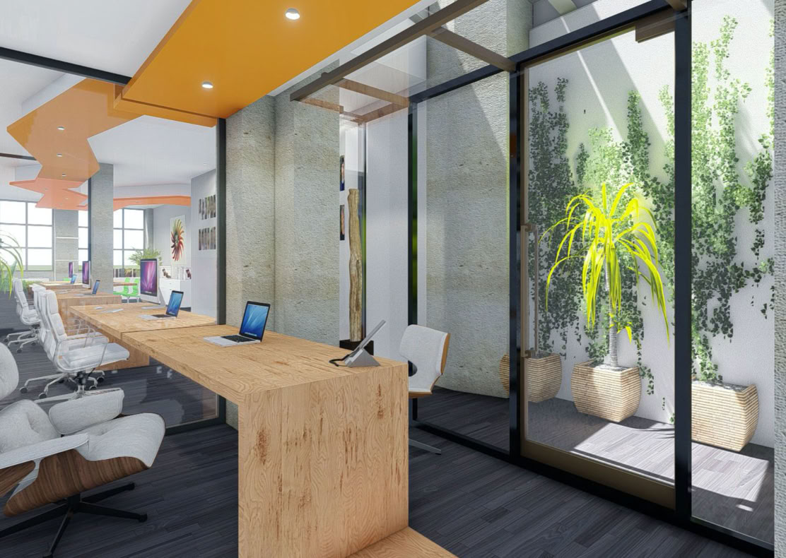 Vue intérieure des bureaux du projet "Récipro-Cité".