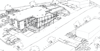 Croquis d'une vue aérienne du projet.