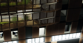 Vue extérieure de nuit du projet. 