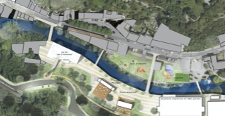 Plan masse de la zone d'étude réalisée par l'agence, la zone de projet la plus en amont de l'opération de renouvellement urbain de la vallée.