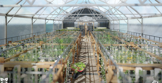 Inside view of the floating greenhouse.